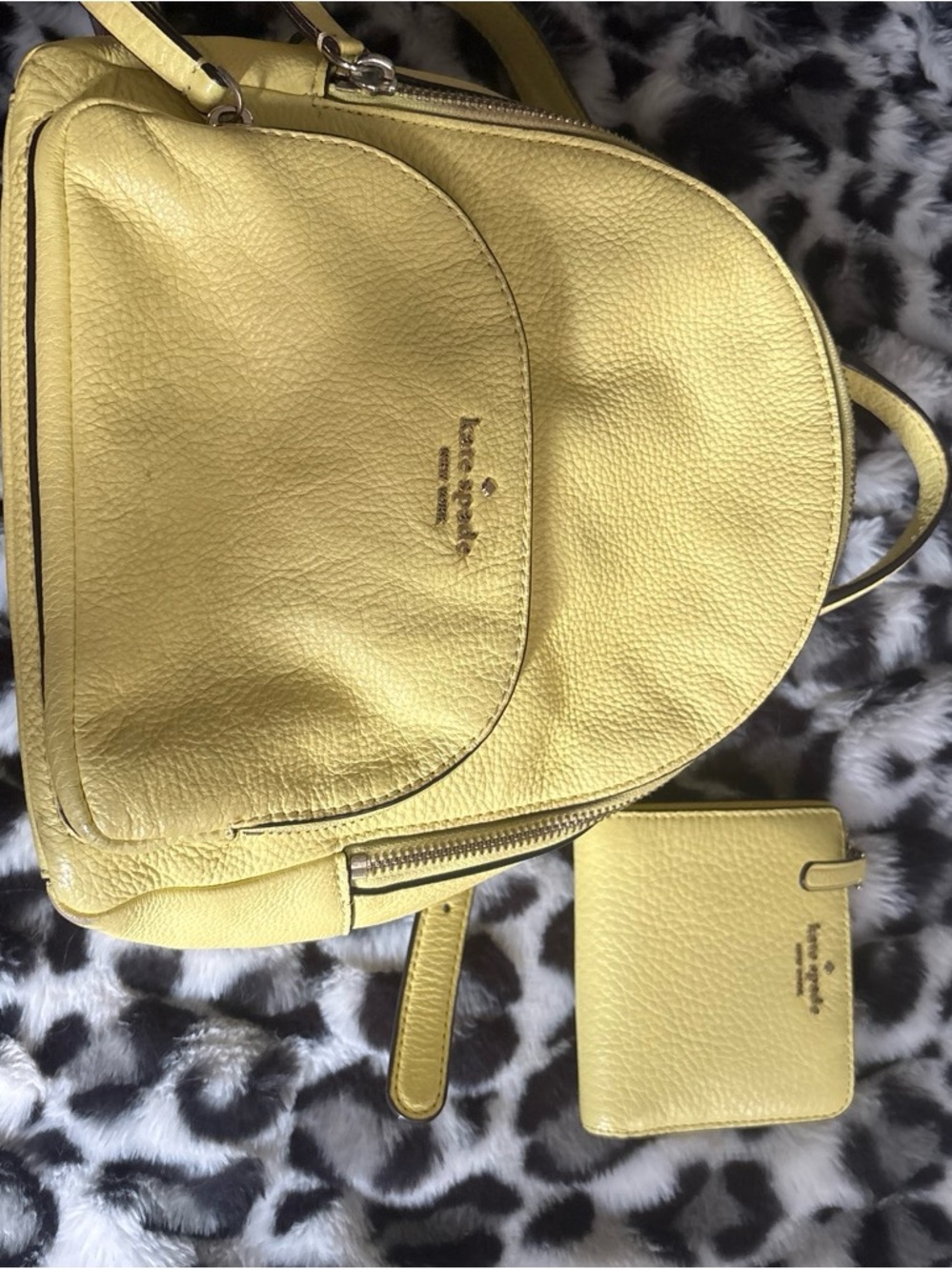 kate spade Yellow Leather Pebbled Backpack with Matching Wallet